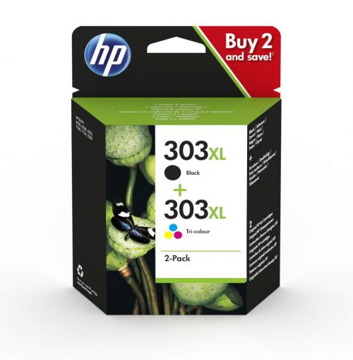 HP 303XL Black Tricolour Ink Cartridge 12ml 10ml Twinpack for HP ENVY Photo 6230/7130/7830 series - 3YN10AE