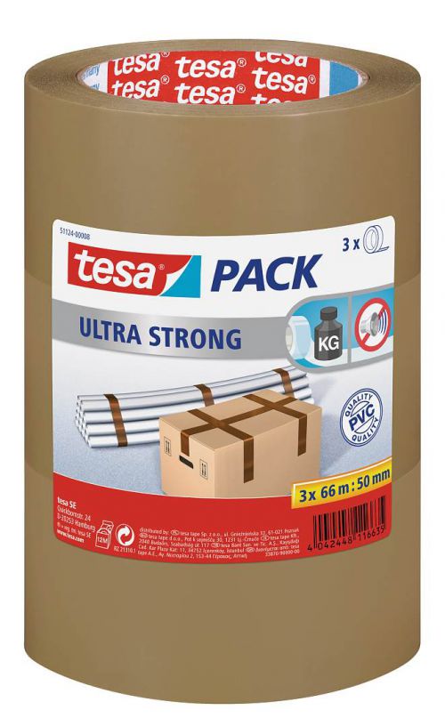 tesapack Ultra Strong Heavy-Duty PVC Packaging Tape Buff 50mmx66m 57177 - SINGLE ROLL