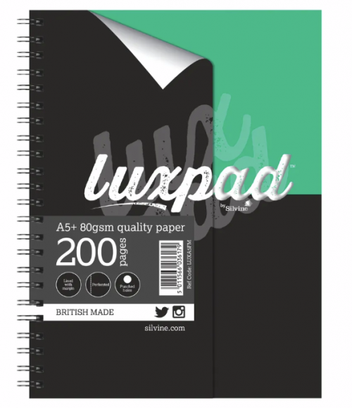 Silvine Luxpad A5+ Wirebound Notebooks Ruled & Margin &Perf 200pg 80g 2 Holes Asstd LUXA5FM [Pack 3]