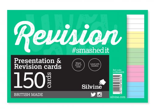 Silvine Revision and Presentation Cards Ruled 152x102mm Assorted Colours (Pack 150) - LUX64MIX