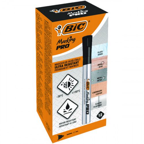 Bic Marking Pro Permanent Marker Bullet Tip 1.1mm Line Black (Pack 12) - 964800