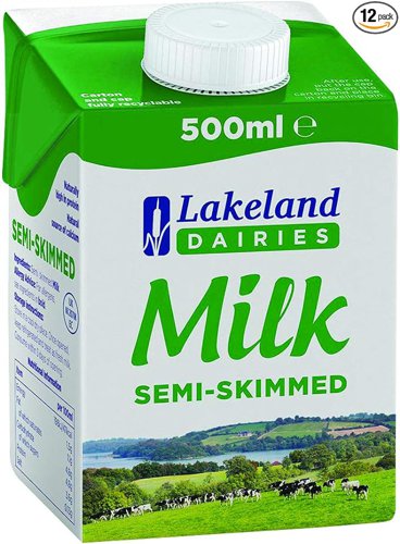 49790CP | Delicious semi-skimmed milk with just 2% fat for a guilt-free cup of tea or coffee.  Supplied in a pack of twelve 500ml cartons, this milk is long life and can be stored at ambient temperature when unopened, meaning this bulk pack is ideal for large users, such as offices, canteens and caterers.