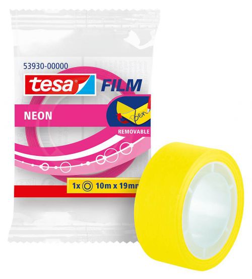 tesafilm Neon Tape With Dispenser 19mm x 10m- 7 Pink & 7 Yellow PK14