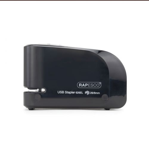 30290RA | Make those everyday stapling jobs easier, with the Rapesco 626EL Automatic stapler; a portable and practical dual-powered device. With a front-loading magazine and handy mechanism that automatically staples when paper is inserted, the 626EL provides precise stapling results for light jobs of up to 15 sheets.The compact design means it fits perfectly on the desk or stored away in the drawer, and with a concealed stapling head and non-slip rubber base, it’s also child-friendly.The 6268EL comes in 5 colours, sure to brighten any classroom, office or home. Choose from vibrant candy pink or powder blue, contemporary black or white, or a clear transparent casing with fun, brightly- coloured internal working parts.The 6268EL is supplied with a USB cable as well as 1000 26/6mm Rapesco staples to help you start stapling quicker. Powered by either USB cable (included) or 4 x AA batteries, but for optimum performance use Rapesco 26/6mm staples.