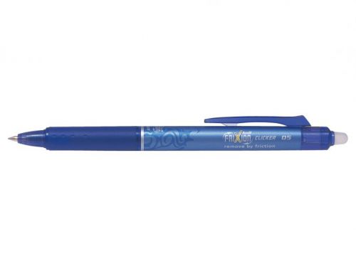 Pilot FriXion Clicker Erasable Retractable Gel Rollerball Pen 0.5mm Tip 0.25mm Line Blue (Pack 12) - 223101203 Ballpoint & Rollerball Pens 70589PT