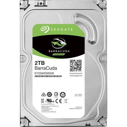 8SEST2000DM008 | Designed for desktops, all-in-one PCs, home servers, and entry-level direct-attached storage (DAS) devices, the 1TB BarraCuda SATA III 3.5in Internal HDD from Seagate offers a storage capacity of up to 1TB and operates using a SATA III 6 Gb/s interface and a 64MB cache, both of which help to ensure uninterrupted data transfers with a sustained data transfer rate of up to 210 MB/s. This 3.5in drive also features high levels of reliability, with 1 in 1014 non-recoverable read errors per bits read, a workload limit of 55TB per year, and 2400 power-on hours per year. A limited 2-year warranty is included.