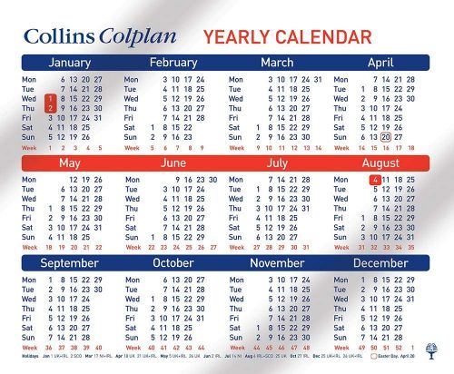 Collins Colplan A4 Yearly Calendar 2020