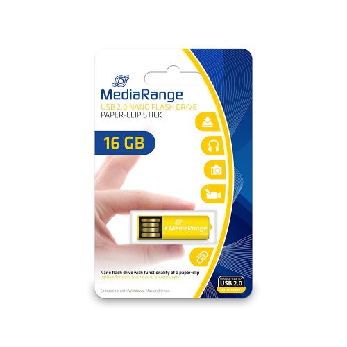 MediaRange Paper-Clip Stick (16GB) USB Nano Flash Drive (Yellow)