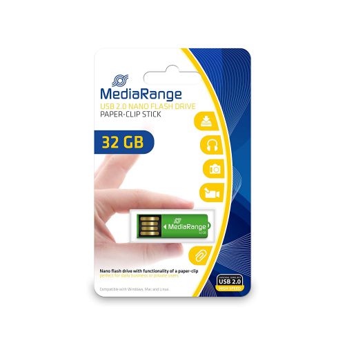 MediaRange Paper-Clip Stick (32GB) USB Nano Flash Drive (Green)