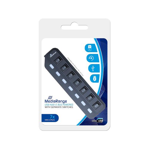 Mediarange Powered 7-Port USB 2.0 Hub (Black)