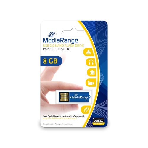 MediaRange Paper-Clip Stick (8GB) USB Nano Flash Drive (Blue)