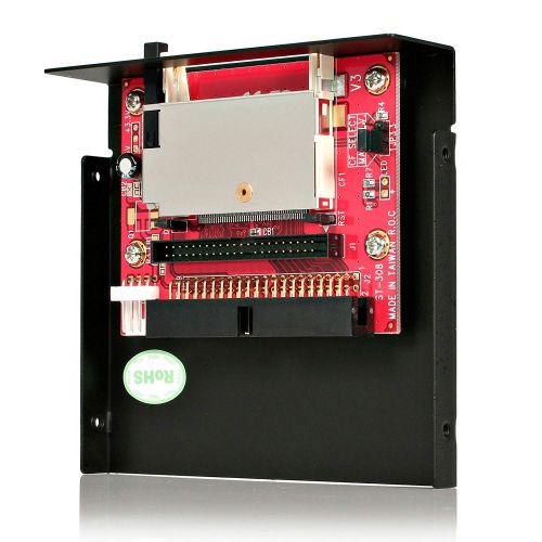 This Compact Flash IDE adapter is a perfect solution for accessing CompactFlash (CF I, CF II) and IBM Micro Drive media, allowing you to access the flash/micro drive media as if it were an IDE hard drive.The CF/IDE adapter can be installed in the computer case through simple mounting in an available 3.5in drive bay, for connection to the computer IDE bus through either a 40 or 44-pin connection.Designed and constructed to provide a reliable media card platform, the CF IDE adapter is backed by StarTech.com's 2-year warranty.