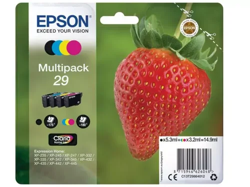 Epson T2986 Strawberry Black CMY Colour Standard Capacity Ink Cartridge Blister Pack - C13T29864022