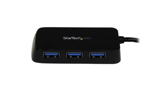 Add four external USB 3.0 ports to your notebook or Ultrabook™ with a slim, portable hub.The ST4300MINU3B Portable 4 Port SuperSpeed Mini USB 3.0 Hub (Black) lets you expand your USB connectivity by turning a single USB 3.0 port into four external USB 3.0 ports. The integrated cable design makes this mini USB hub the perfect accessory for your Mac® / PC notebook or Ultrabook™ computer.The 4 Port USB 3.0 hub supports USB 3.0 data bandwidth (5 Gbps - up to 10x more than USB 2.0) and is backward compatible with USB 2.0 and 1.1 devices, ensuring flawless performance from all of your USB peripherals/devices, regardless of their age.Ideal for home and business users who require portability, the external USB 3.0 hub is USB-powered and features a rugged, compact design with a built-in cable so no additional cables are needed to connect the hub to your system.Backed by a StarTech.com 2-year warranty and free lifetime technical support.