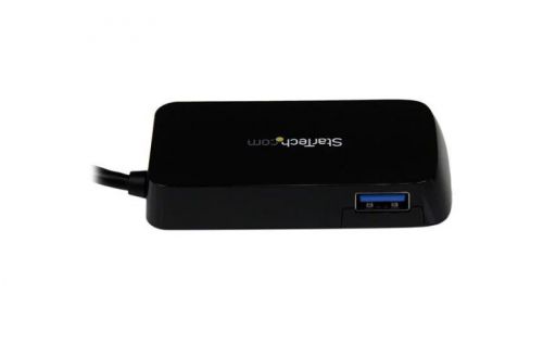 Add four external USB 3.0 ports to your notebook or Ultrabook™ with a slim, portable hub.The ST4300MINU3B Portable 4 Port SuperSpeed Mini USB 3.0 Hub (Black) lets you expand your USB connectivity by turning a single USB 3.0 port into four external USB 3.0 ports. The integrated cable design makes this mini USB hub the perfect accessory for your Mac® / PC notebook or Ultrabook™ computer.The 4 Port USB 3.0 hub supports USB 3.0 data bandwidth (5 Gbps - up to 10x more than USB 2.0) and is backward compatible with USB 2.0 and 1.1 devices, ensuring flawless performance from all of your USB peripherals/devices, regardless of their age.Ideal for home and business users who require portability, the external USB 3.0 hub is USB-powered and features a rugged, compact design with a built-in cable so no additional cables are needed to connect the hub to your system.Backed by a StarTech.com 2-year warranty and free lifetime technical support.