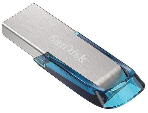 SanDisk Ultra Flair 64GB USB 3.0 Tropical Blue and Silver Capless Flash Drive 150 Mbs Read Speed USB Memory Sticks 8SDCZ73064GG46B