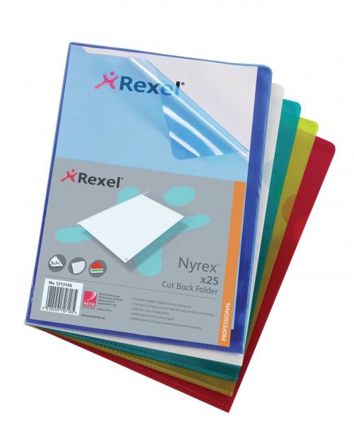 Rexel Nyrex Folder Cut Back A4 Assorted PK25 BOGOF