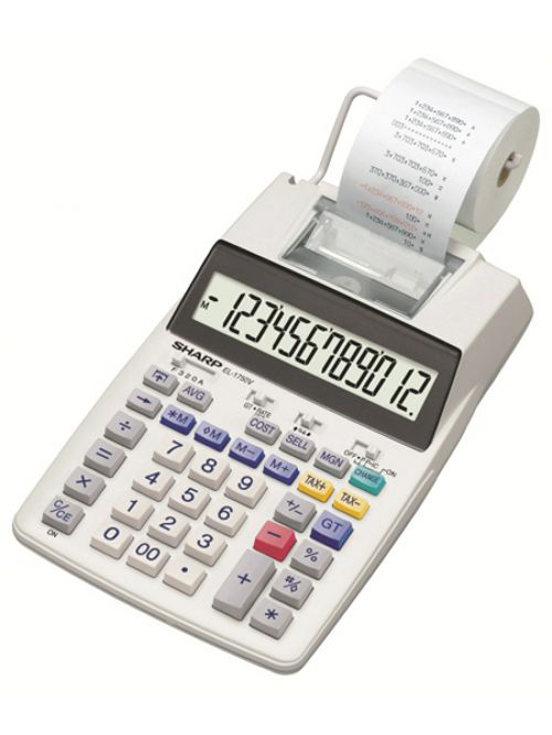 Sharp EL1750V Printing Calc w/o adaptor 12 Digit Angled Disp
