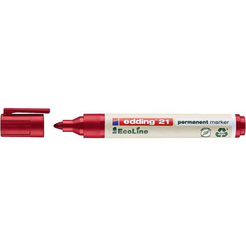 Edding 21 EcoLine Permanent Marker Bullet Tip 1.5-3mm Line Red (Pack 10)