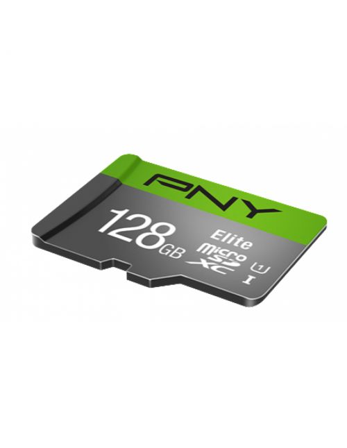8PNPSDU128V11100 | The PNY Elite performance Class 10, UHS-I, U1 microSD Flash Memory card is perfect for the latest smartphones, tablets, action cameras, drones and more.It features 128GB of storage, giving you more available space on your mobile device so you can enjoy more mobile content such as apps, eBooks, web video, music and movies.U1 technology is perfect for full HD video recording and HD photography, allowing you to capture high quality HD video and photos with your action camera, drone, or other mobile device.The Elite microSD card is rated Class 10, U1, which guarantees fast transfer speeds of up to 100MB/s so you can quickly transfer and share your content while you're on the go.
