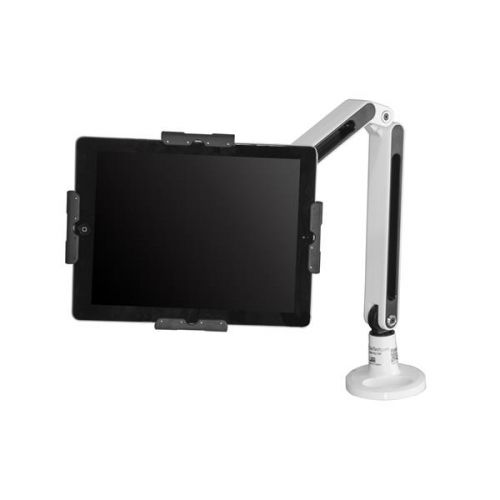 This desk-mount tablet arm lets you integrate your tablet seamlessly into any workspace by clamping it to your desktop or countertop work surface. This TAA compliant product adheres to the requirements of the US Federal Trade Agreements Act (TAA), allowing government GSA Schedule purchases.Customizable Positioning.With this highly adjustable tablet holder, you'll be able to integrate your tablet into your workspace for maximum comfort and convenience. The stand features an articulating arm that enables you to easily position your tablet at the perfect height and depth for any application. The tablet holder rotates 360 degrees and can tilt and swivel for optimal position. The tablet holder also has a locking security clamp that lets you ensure your tablet is properly secured.Hassle-Free Installation.You can easily secure this tablet stand to your work surface, by clamping it onto your desk or countertop. Plus, the built-in arm discreetly manages your charging cable for a tidy, professional workspace, that enables you to charge your tablet while it's mounted. The tablet holder features a claw mechanism that lets you easily remove and remount your tablet with ease.Maximum Durability.This sturdy tablet holder ensures a secure home for your tablet with a solid-steel design that won’t drop your tablet if it’s bumped or knocked. The tablet stand combines this durable design with a sleek, professional finish that will look great in your home, office or storefront.The ARMTBLTIW is backed by a 2-year StarTech.com warranty and free lifetime technical support.