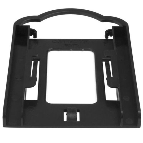 8STBRACKET125PT | This mounting bracket lets you quickly install a 2.5" SSD or HDD into a single 3.5" bay in a desktop PC or server, with no tools required. The tool-less mounting bracket supports a 2.5" solid-state drive or hard drive from 7 mm to 9.5 mm in height.The mounting bracket’s tool-less design makes it fast and easy to install a 2.5" drive in a computer or server, without the need for additional hardware or tools. It’s ideal for system administrators and integrators who are building or upgrading a computing solution for a wide range of businesses and organizations, including schools and hospitals, saving valuable time and effort on installation projects.The lightweight mounting bracket is designed for trouble-free, reliable performance. To install a drive, you simply secure it into the mounting bracket, without using tools. Then, you put the bracket into a 3.5" drive bay in your computer and the bracket holds the drive in place using the tool-less plastic pegs.The BRACKET125PT is backed by a StarTech.com 2-year warranty and free lifetime technical support.