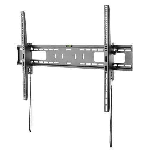 Save space and create an impressive display by wall-mounting a large TV in a boardroom or customer-facing area. This tilting flat-screen TV wall mount securely supports a TV up to 100in and features an attractive low-profile design.Create an Engaging Display for Digital Signage.Mount your large flat-screen TV in a location that's convenient for visitors, clients and employees. Create an engaging display to keep guests informed or entertained, ideal in lobbies, lecture halls, restaurants, health care centres and other meeting spaces.The television wall mount supports most 60in to 100in (812.8 to 1778 mm) LED or LCD flat panel TVs weighing up to 165 lb. (75 kg). It also supports curved TVs, with a compatible VESA mount up to 900x600.Tilting Design for Optimal Viewing.Find the ideal viewing angle. The tilting TV wall mount lets you tilt your display up (maximum 5 degrees) or down (maximum 10 degrees) with ease.Low-Profile Design.Save space with this slim TV wall mount. With its low-profile design, your TV sits just 3.3in (85 mm) from the wall.Robust Steel Construction and Easy Installation.The heavy-duty TV mounting bracket securely supports your large flat-screen TV and is easy to install. The spring locks allow quick attachment and release. The open architecture provides ventilation and easy access to wires.FPWTLTB1 is backed by a StarTech.com 5-year warranty and free lifetime technical support.