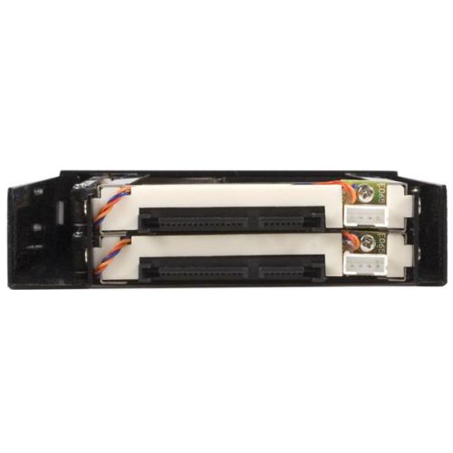 8STHSB220SAT25B | This 3.5in SATA hard drive hot-swap bay allows you to install two 2.5in SATA hard drives (HDD) or solid state drives (SSD) in an available/unused 3.5in floppy drive bay.Featuring a convenient ''no mounting required /easy eject'' feature (like a tape cartridge or floppy disk), the hard drive hot swap bay doesn't require that the drives be installed in a tray - making it the ideal solution for quick and easy drive removals and insertions as part of a system building process, or integration into rackmount systems or industrial environments.To maximize performance and utilize the full speed potential of your SATA III hard drives, this HDD Backplane supports SATA III for transfer speeds up to 6 Gbps when paired with a compatible controller.Also a perfect addition for operating system image deployment and any task that requires being able to quickly access large volumes of data on the fly, the hot swap bay provides everything you need to expedite important projects while maintaining a reliable storage solution.With support for SATA HDD speeds up to 6.0 Gbps, this backplane is fully compatible with RAID installations to ensure maximum performance and versatility for enhanced storage applications.