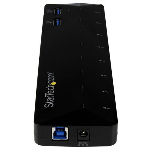 Add ten USB 3.0 ports, including two charging downstream ports, to your computer.This 10-port USB 3.0 hub enhances your system’s capabilities by providing fast-charging for mobile devices, plus quick access to your USB devices, making it perfect for business or home-office settings.Fast-charge your mobile devices.As a charging station, the hub features two easy-access 1.5 amp charge-and-sync ports, so you can easily fast-charge your smartphones, tablets and other mobile devices. Plus, you can still connect all of your vital peripherals to the remaining data ports. Because the hub supports USB Battery Charging Specification 1.2, you can charge most mobile devices, including Apple devices and Android™ devices such as the Samsung Galaxy™.Increase your productivity with ten USB 3.0 ports.Designed for maximum scalability, this 10-port hub boosts your productivity by putting all of your USB devices within easy reach. With USB 3.0 transfer rates up to 5Gbps, it supports high-bandwidth devices such as external hard drive enclosures, flash drives, high-resolution webcams, video cameras, and more.Designed for easy use.With its sleek and compact design, you can easily position the USB 3.0 (also known as USB 3.1 Gen 1) hub on your desk or workspace to make your USB devices more accessible. There’s also ample space between the USB 3.0 ports, so it’s easy to plug and unplug the devices you use the most.The USB 3.0 hub is multi-platform compatible and is natively supported in virtually all operating systems including Windows® and Mac, which makes for an easy setup with no driver installation required.The ST103008U2C is backed by a StarTech.com 2-year warranty and free lifetime technical support.