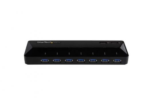 Add seven USB 3.0 ports and two USB fast-charge ports to your computer.This 7-port USB 3.0 hub functions as a traditional data hub for your computer, as well as a two-port charging station for your mobile devices. Now you can easily add seven USB 3.0 ports and two 2.4A fast-charging ports to your MacBook, laptop or desktop. It’s the perfect addition to any home, office or hot-desk environment.Fast-charge your Android™, iPad and iPhone.Two 2.4 amp dedicated charging ports (DCP) provide fast charging for your smartphones, tablets and other USB-charged devices. The charging ports are located on the top of the hub for quick and easy access.The charging and data ports work simultaneously, so you can conveniently fast-charge your mobile devices while still using your USB 3.0 devices. The hub will also charge devices even if your computer is disconnected, in sleep mode, or turned off.Expand the connectivity of your computer.Increase your productivity by adding seven USB 3.0 (also known as USB 3.1 Gen 1) ports to your workstation. With support for data transfer rates up to 5Gbps, the hub is perfect for connecting high-bandwidth devices such as external hard drives, printers, scanners, high-resolution webcams, video cameras, and more.Designed for easy use.This USB 3.0 hub is the ideal accessory for your laptop or desktop computer. Its small footprint takes up little space on your desktop, and there’s plenty of room between each USB port, making it easy to plug and unplug the devices you use most often. Plus, you can set the hub up in seconds, with no driver installation required.The ST93007U2C is backed by a StarTech.com 2-year warranty and free lifetime technical support.