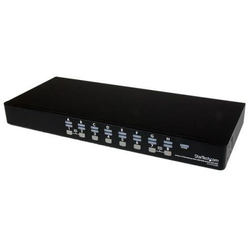 8ST10012680 | The SV1631DUSBUK 16 Port 1U Rack Mount USB KVM Switch Kit with OSD and Cables offers a well-appointed KVM switch that includes all of the cables and accessories required to connect to 16 servers or PCs right out of the box, making setup convenient and simple.The USB KVM delivers a dependable computer management tool that allows you to control up to 16 USB-connected computers from a single keyboard, mouse and display, providing maximum control through hotkey command-based switching or front panel push-buttons, with the added configurability and convenience of an On-Screen Display.A suitable addition to server room operations, the 16-port switch can be rack mounted into 1U of cabinet space and can be cascaded with multiple KVM switches to enable control of up to 136 computers from this single switch.This product is TAA compliant and backed by a Startech.com 3-year warranty with free lifetime technical support.