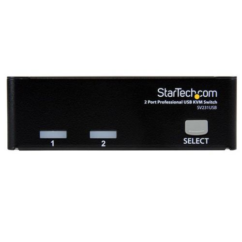 8STSV231USBGB | The SV231SUBGB 2 Port Professional USB KVM Switch Kit with Cables offers simple control of 2 computers from a single monitor/display and USB peripheral set (keyboard, mouse).The 2 Port KVM includes 2 USB KVM cables, for a complete out-of-the-box solution saving you time and money. An integrated 3 port USB hub allows you to share USB peripherals between computers as though they were connected directly. A compact form factor and rear-port connections minimizes disruption to your workspace.This OS independent KVM supports resolutions up to 1920x1440, and provides a smooth operating experience in mixed (Windows/Mac/Linux) environments.This product is TAA compliant and backed by a Startech.com 3-year warranty with free lifetime technical support.