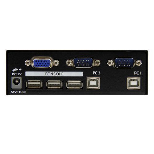 8STSV231USBGB | The SV231SUBGB 2 Port Professional USB KVM Switch Kit with Cables offers simple control of 2 computers from a single monitor/display and USB peripheral set (keyboard, mouse).The 2 Port KVM includes 2 USB KVM cables, for a complete out-of-the-box solution saving you time and money. An integrated 3 port USB hub allows you to share USB peripherals between computers as though they were connected directly. A compact form factor and rear-port connections minimizes disruption to your workspace.This OS independent KVM supports resolutions up to 1920x1440, and provides a smooth operating experience in mixed (Windows/Mac/Linux) environments.This product is TAA compliant and backed by a Startech.com 3-year warranty with free lifetime technical support.