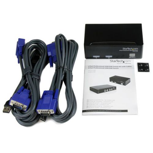 8STSV231USBGB | The SV231SUBGB 2 Port Professional USB KVM Switch Kit with Cables offers simple control of 2 computers from a single monitor/display and USB peripheral set (keyboard, mouse).The 2 Port KVM includes 2 USB KVM cables, for a complete out-of-the-box solution saving you time and money. An integrated 3 port USB hub allows you to share USB peripherals between computers as though they were connected directly. A compact form factor and rear-port connections minimizes disruption to your workspace.This OS independent KVM supports resolutions up to 1920x1440, and provides a smooth operating experience in mixed (Windows/Mac/Linux) environments.This product is TAA compliant and backed by a Startech.com 3-year warranty with free lifetime technical support.