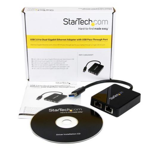 StarTech.com USB 3.0 to Dual Port Gigabit Ethernet Adapter NIC with USB Port  8ST10023161