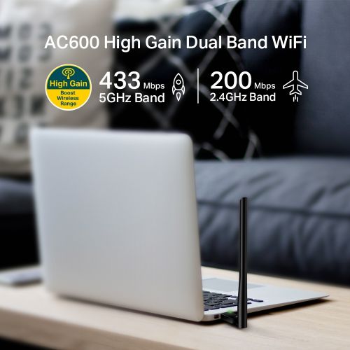 The Archer T2U Plus receives Wi-Fi signals on two separate bands. Supporting 256QAM technology increases 2.4GHz data rate from 150Mbps to 200Mbps for 33% faster performance. Choose the 2.4GHz for surfing and social media, and 5GHz for up to 433Mbps for HD streaming and lag-free gaming.