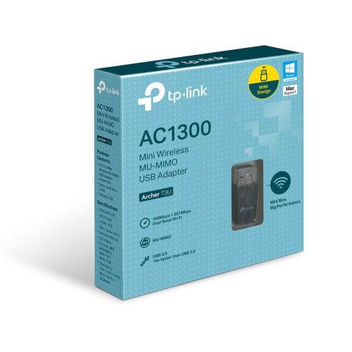 8TPARCHERT3U | Wireless AC technology means Archer T3U delivers connections that are up to 3x faster than with the previous Wireless N standard. High-speed Wi-Fi (up to 867Mbps over the 5GHz band and 400Mbps over the 2.4GHz band) means Archer T3U is able to support all your online activities, from HD video streaming to lag-free online gaming and web surfing.