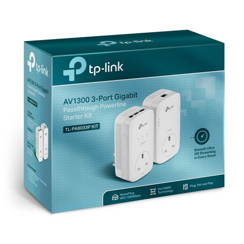 TP-Link AV1300 3-Port Gigabit Passthrough Powerline Starter Kit 8TP10237160 Buy online at Office 5Star or contact us Tel 01594 810081 for assistance