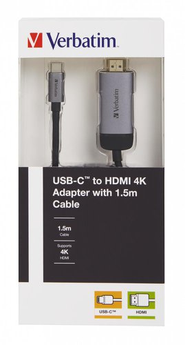 Verbatim USB-C to HDMI 4K Adaptor with 1.5m Cable 49144 VM49144 Buy online at Office 5Star or contact us Tel 01594 810081 for assistance