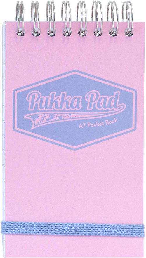 Pukka Pad A7 Wirebound Card Cover Pocket Notebook Ruled 100 Pages Pastel Blue/Pink/Mint (Pack 6) - 8903-PST