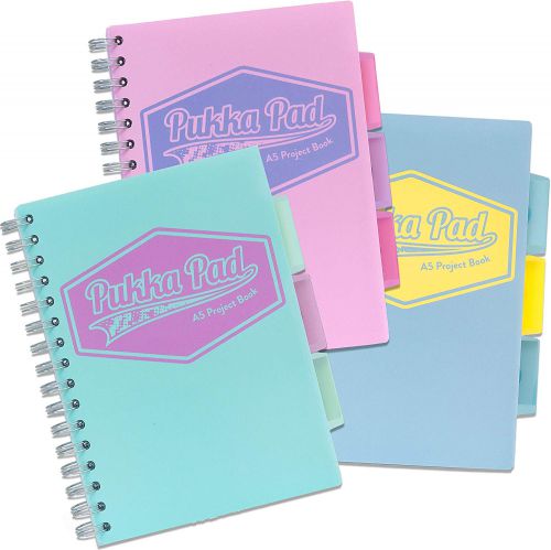 Pukka Pad A5 Wirebound Polypropylene Cover Project Book Ruled 200 Pages Pastel Blue/Pink/Mint (Pack 3) - 8631-PST