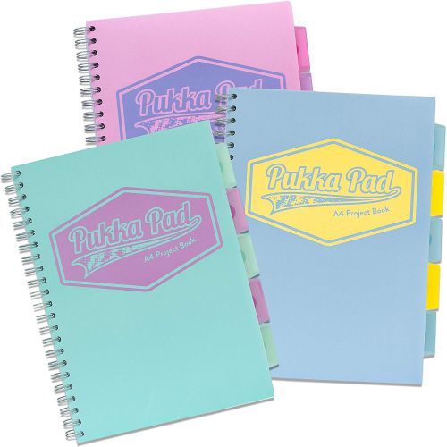 Pukka Pad A4 Wirebound Polypropylene Cover Project Book 200 Pages Pastel Blue/Pink/Mint (Pack 3)