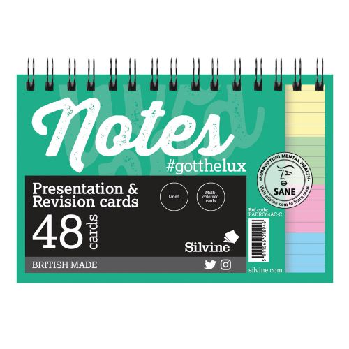 Silvine Revision Presentation And Note Cards Twinwire Asst Colours Lined With Headline 6X4” 48 Cards