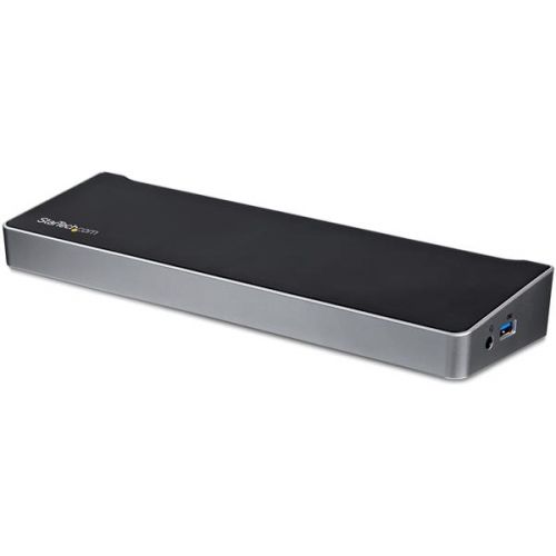8STDK30CH2DPPDU | This TAA compliant 4K USB-C™ dock for Mac and Windows® laptops takes productivity to a whole new level, with support for triple 4K monitors - a first in the market. The USB Type-C dock provides 60W charging power, and 5x USB 3.0 ports to connect your peripheral devices. It’s the perfect accessory for your Dell™ XPS 15, Chromebook Pixel™, or another USB-C enabled PC laptop.The dock also connects to USB 3.0 laptops with a USB-A port (using a USB-C to A cable such as the USB315AC1M, sold separately).Note: Power Delivery to charge your laptop is not available through USB-A, and only dual display is supported.Enhance Productivity.The 4K USB-C Dock for Mac and Windows lets you create a three-monitor Ultra HD workstation. Connect:2x 4K DisplayPort (DisplayLink) at 4096 x 2160 resolution / 3840 x 2160 @ 60Hz and 1x 4K HDMI (DP Alt Mode) at 4096 x 2160 resolution @ 24Hz / 3840 x 2160 @ 30HzFor high-resolution applications, the universal laptop docking station can also connect to a 5K display (5120 x 2880 resolution) at 60Hz, by connecting the two DisplayPort ports to a single 5K display.Powerful ConnectionsThis triple-monitor docking station lets you connect your peripherals to transform your laptop into a full-sized workstation. With five USB 3.0 ports (1x USB Type-C and 4x USB Type-A incl 1x Fast-Charge port), a Gigabit Ethernet port, headset jack and separate 3.5 mm audio and microphone ports, you have all the connections you need for maximum performance.60W Power Delivery.Using a single cable, the USB-C docking station with Power Delivery (up to 60W) will power and charge your laptop, and power your peripherals with its 120W power adapter.The DK30CH2DPPDU is backed by a StarTech.com 3-year warranty and free lifetime technical support.