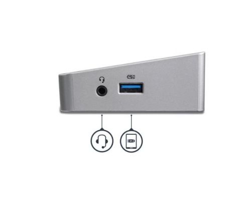 8STDK30CH2DPPDU | This TAA compliant 4K USB-C™ dock for Mac and Windows® laptops takes productivity to a whole new level, with support for triple 4K monitors - a first in the market. The USB Type-C dock provides 60W charging power, and 5x USB 3.0 ports to connect your peripheral devices. It’s the perfect accessory for your Dell™ XPS 15, Chromebook Pixel™, or another USB-C enabled PC laptop.The dock also connects to USB 3.0 laptops with a USB-A port (using a USB-C to A cable such as the USB315AC1M, sold separately).Note: Power Delivery to charge your laptop is not available through USB-A, and only dual display is supported.Enhance Productivity.The 4K USB-C Dock for Mac and Windows lets you create a three-monitor Ultra HD workstation. Connect:2x 4K DisplayPort (DisplayLink) at 4096 x 2160 resolution / 3840 x 2160 @ 60Hz and 1x 4K HDMI (DP Alt Mode) at 4096 x 2160 resolution @ 24Hz / 3840 x 2160 @ 30HzFor high-resolution applications, the universal laptop docking station can also connect to a 5K display (5120 x 2880 resolution) at 60Hz, by connecting the two DisplayPort ports to a single 5K display.Powerful ConnectionsThis triple-monitor docking station lets you connect your peripherals to transform your laptop into a full-sized workstation. With five USB 3.0 ports (1x USB Type-C and 4x USB Type-A incl 1x Fast-Charge port), a Gigabit Ethernet port, headset jack and separate 3.5 mm audio and microphone ports, you have all the connections you need for maximum performance.60W Power Delivery.Using a single cable, the USB-C docking station with Power Delivery (up to 60W) will power and charge your laptop, and power your peripherals with its 120W power adapter.The DK30CH2DPPDU is backed by a StarTech.com 3-year warranty and free lifetime technical support.