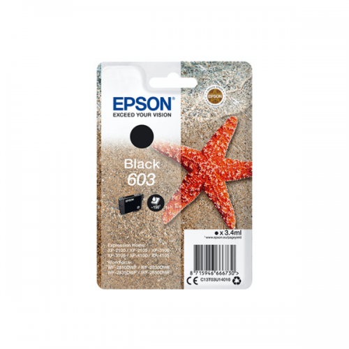 Epson 603 Starfish Black Standard Capacity Ink Cartridge 3.4ml Blister Pack - C13T03U14020