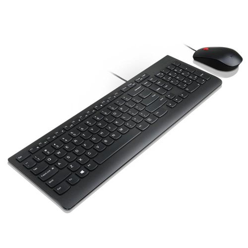 The Lenovo Essential Wired Combo Keyboard & Mouse keeps things simple. This durable keyboard and mouse plugs into any USB port with wired reliability you can count on. The tough waterproof membrane can handle accidental spills without risking performance. Enjoy feel-good typing with quiet keys and number pad in a modern space saving layout. An ergonomic full-size mouse offers comfort and support for all-day use. Increase your productivity as you smoothly complete tasks with the 1000DPI high resolution optical sensor. 