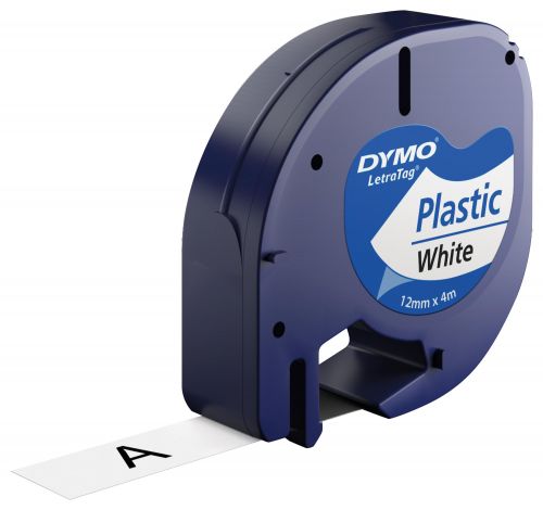 ES91221 Dymo LetraTag Plastic Tape 12mm x 4m White PRL S0721660