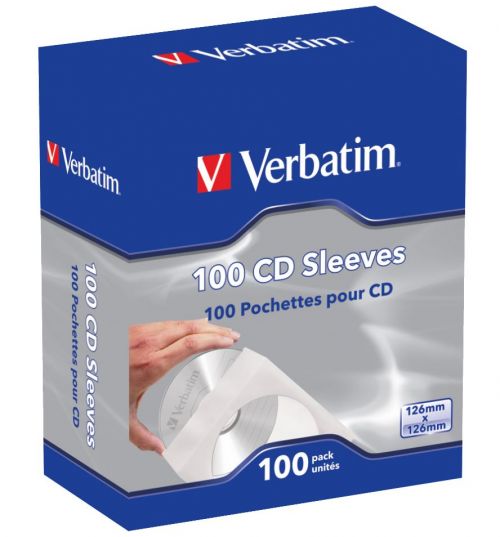 Ensure that your optical media discs are kept safe and secure without compromising on space with these CD sleeves from Verbatim. Protecting your discs from dust and dirt with a convenient window allowing you for easy identification. This pack contains 100 individual sleeves.
