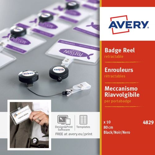 Avery Badge Reel for Name Badges 800mm Black (Pack 10) 4829